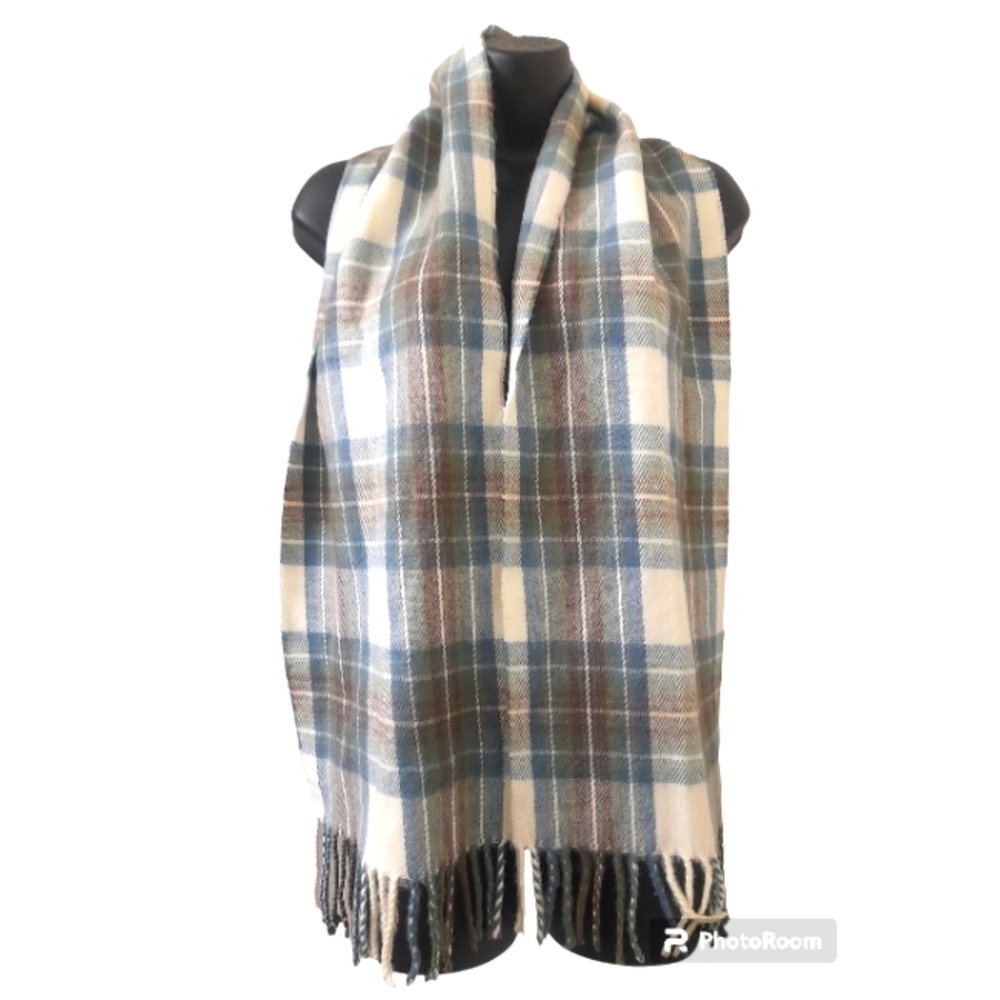 James Pringle Weavers - Winter Plaid Scarf with fringe - O/S - Blue/Brow…